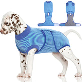 FUAMEY Recovery Suit for dogs post-operation in navy stripes keeps movement comfortable.