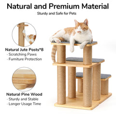 FUKUMARU solid pine steps provide sturdy climbing for pets up to 200 lbs.