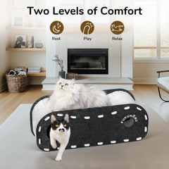 FUKUMARU cat bed tunnel entry, cozy hideaway for anxious cats to retreat.