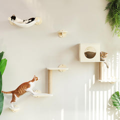 FUKUMARU Cat Wall Shelves assembly view showing secure full-stud mounting for stability
