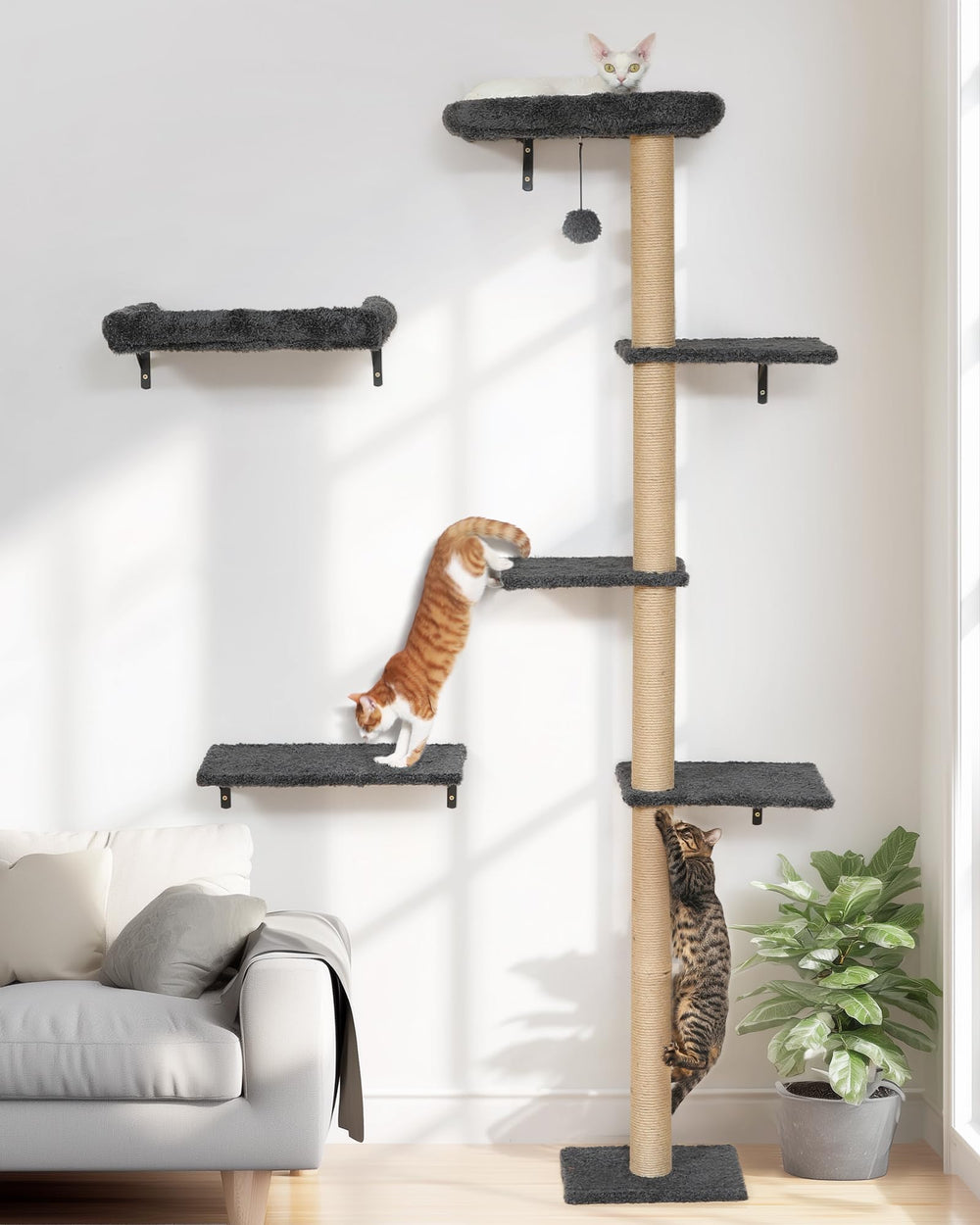 FUKUMARU cat wall shelves set on a wall, saving space and boosting play area.