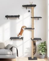 FUKUMARU cat wall shelves set on a wall, saving space and boosting play area.