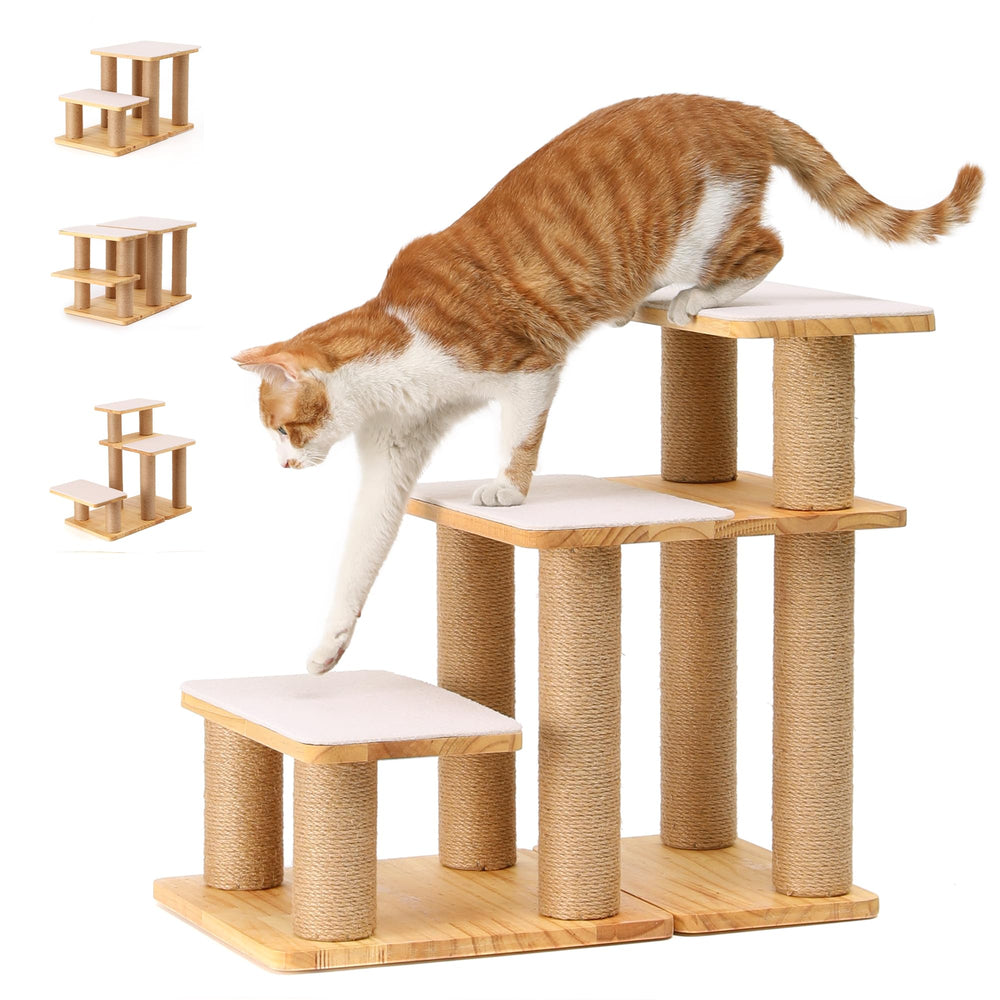 FUKUMARU dog stairs with a solid wood frame for durable support and easy access.