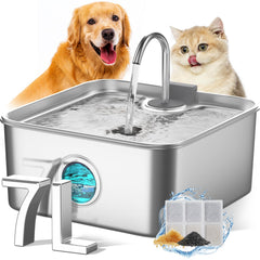 FUKUMARU dog water fountain 7L close-up of stainless steel bowl and spout for hydration