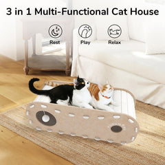 FUKUMARU extra-long bed with fluffy ball invites playful lounging and enrichment