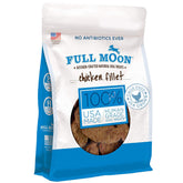 Full Moon Chicken Fillet treats in a bag, chewy texture ideal for rewarding training.