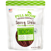 Full Moon Duck Savory Sticks pack shot highlighting natural ingredients and USA-made quality.