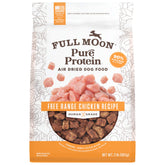 Full Moon Pure Protein air-dried dog food bites showing real chicken for active dogs.