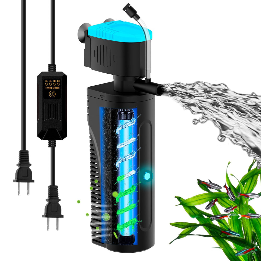 FUMAK aquarium filter front view demonstrates compact design for tight setups.