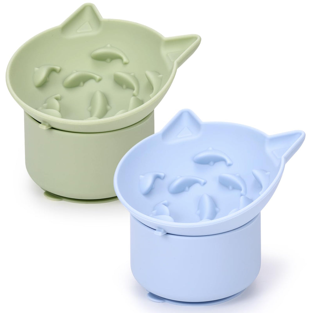 Funnymoom slow feeder cat bowl with cat-face design slows eating gracefully.