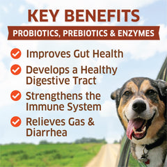 Fur Belly Probiotics label closeup, highlights natural ingredients and USA-made quality.
