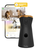 Furbo 360° camera showing rotating treat toss for interactive play.