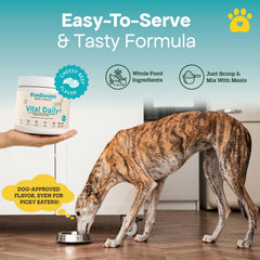 FurBound digestive health powder with enzymes and probiotics mixed into food.