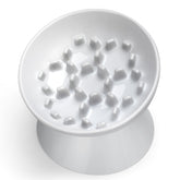 FurFlasher ceramic slow feeder bowl with honeycomb design in white, promotes slower eating.