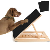 FurFlasher dog nail scratch pad in upright position for easy home grooming.