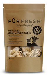 FurFresh packaging highlights a single-ingredient mussel treat for pets' wellness.