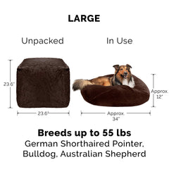 Furhaven ball-bed nesting design showing six-panel structure for flexible lounging