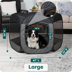 FurHaven foldable playpen folds into a lightweight carry bag for travel.