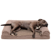 Furhaven orthopedic dog bed large Almondine cover closeup for secure, comfy lounging.