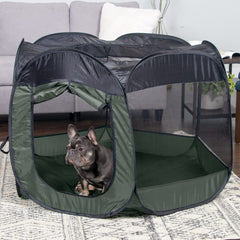 Furhaven playpen zippered side entrance for easy pet entry and exit.