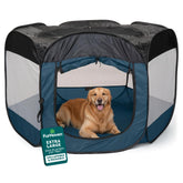 Furhaven portable playpen being set up quickly for home or travel use.