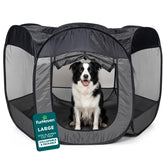 FurHaven portable playpen with 360Β° mesh for calm visibility.