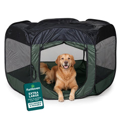 FurHaven portable playpen folded carry bag showing easy transport for travel.
