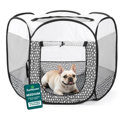 FurHaven Portable Playpen shows quick outdoor setup for pets.