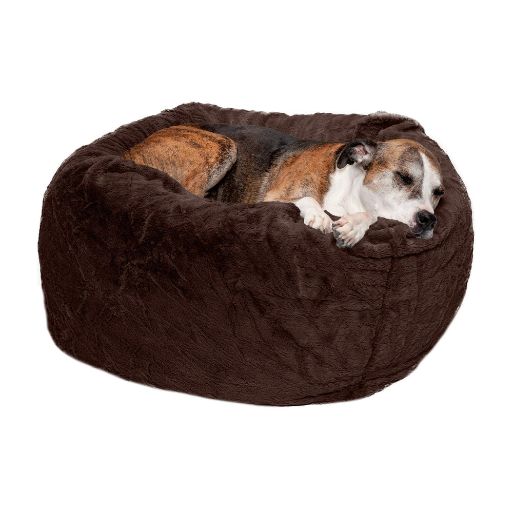 Furhaven Soft & Cozy Dog Bed Espresso Large, plush fur for relaxing naps