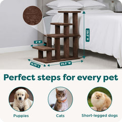 Top view of Furhaven Steady Paws stairs beside a tall bed, showing layout.