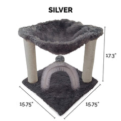 Furhaven Tiger Tough Hammock Playground highlighting sisal scratching posts for claws.