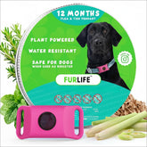 FurLife pink dog tag attached to collar for simple flea prevention.