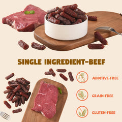 Furmate Soft Beef Sausage treats held in hand for on-the-go training.