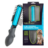 FURminator 2-in-1 doodle grooming tool dematting side removes mats safely.