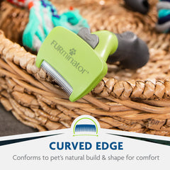 FURminator curved edge follows pet body for gentle deShedding