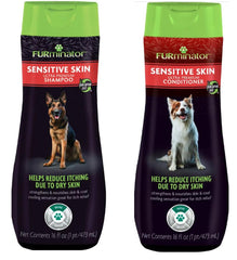FURminator Sensitive Skin shampoo bottle highlighting calendula and menthol for cooling relief.