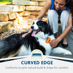 FURminator stainless steel deshedding edge safely removes loose hair through the topcoat