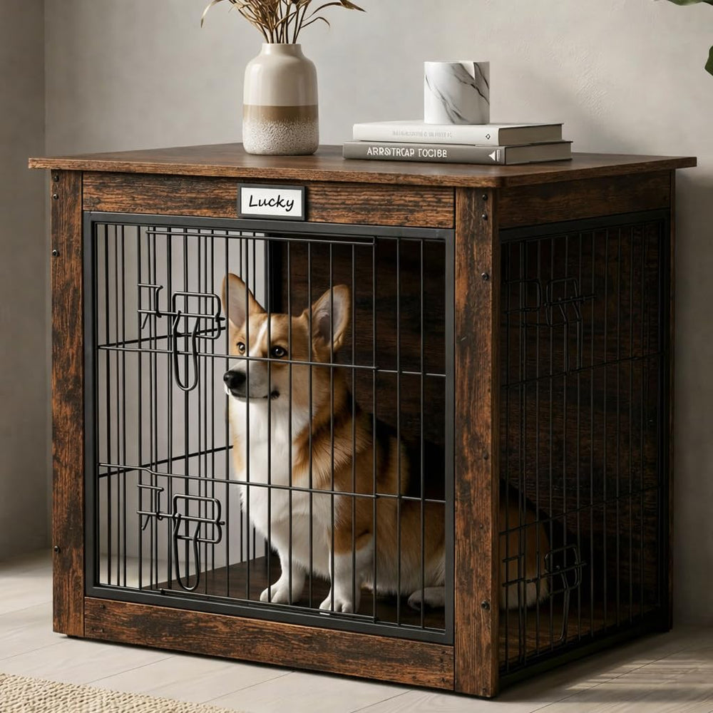 FurnPulse dog crate furniture front door with double locks for secure containment