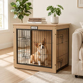 FurnPulse wooden end table dog crate blends with decor and keeps your pet secure.