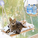Furrfinity large cat window perch on pine bed for elevated lounging.