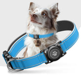 Furrigo AirTag dog collar OceanBlue close-up showing secure screw-secured holder for active dogs