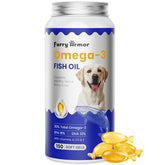 FURRY ARMOR Omega-3 bottle front view promotes a healthy coat.