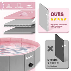 Furrybaby pink 63-inch pool with dog playing in a spacious splash area