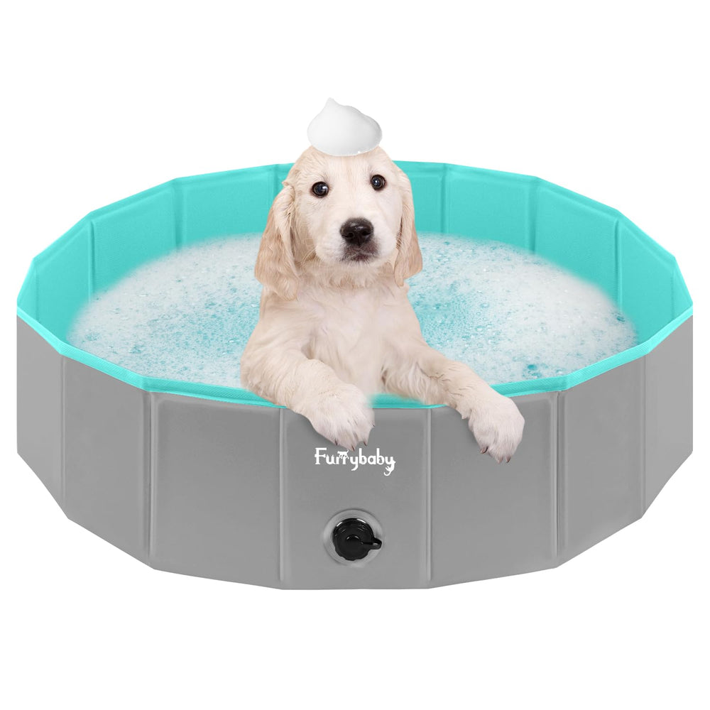 Furrybaby foldable dog pool 32in grey, easy to set up outdoors.