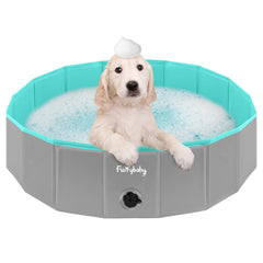 Furrybaby foldable dog pool 32in grey, easy to set up outdoors.