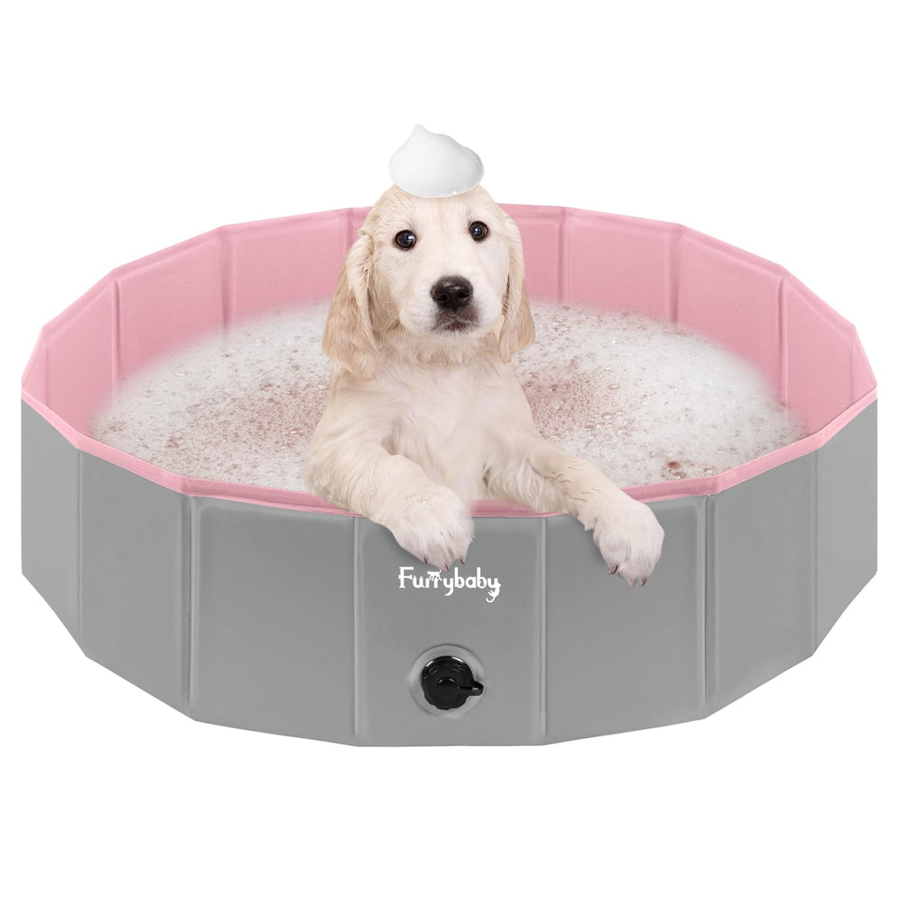 Furrybaby foldable dog pool 32-inch open view showing non-slip interior for safe splashing