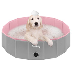 Furrybaby foldable dog pool 32-inch open view showing non-slip interior for safe splashing