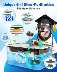 FurryPlanet SS304 steel fountain with double-layer bowl to prevent overflow.