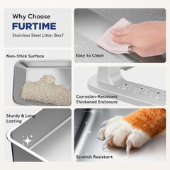 FURTIME high-side design keeps urine contained, reducing mess in busy litter areas.