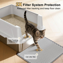 FURTIME stainless steel litter box high sides to reduce litter kickout